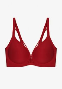 Born2be - Bordowy Biustonosz z Ozdobnymi Paskami Zetessa. Kolor: czerwony. Materiał: jeans. Wzór: paski #4
