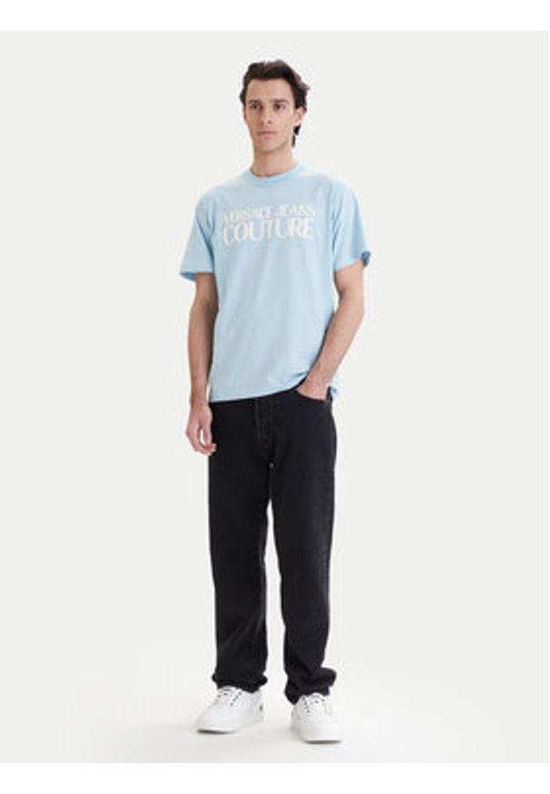 Versace Jeans Couture T-Shirt 80GAHT01 CJ00T Niebieski Regular Fit. Kolor: niebieski. Materiał: bawełna