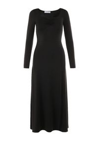 Born2be - Czarna Sukienka Hippeira. Kolor: czarny. Materiał: lakier, dzianina. Długość rękawa: długi rękaw. Typ sukienki: dopasowane, rozkloszowane. Długość: maxi #4