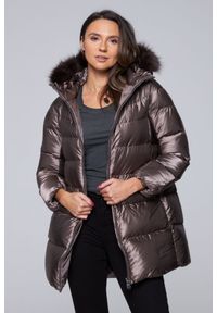 Hetrego - HETREGO Taupe damska długa kurtka puchowa Hanna z lisem, Rozmiar 36 EU - 40 IT. Kolor: szary. Materiał: puch. Długość: długie #3