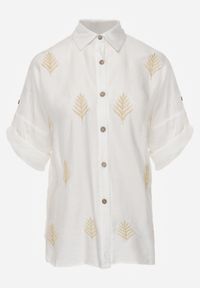 Renee - Biała Wiskozowa Koszula z Przedłużonym Tyłem Haftem i Podpinanymi Rękawami Sophora. Okazja: na co dzień. Kolor: biały. Materiał: wiskoza. Wzór: haft. Sezon: lato. Styl: boho, casual #3