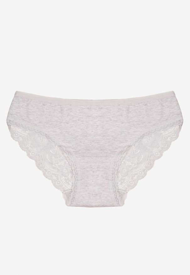 Renee - Jasnoszare Majtki Figi z Koronkowymi Wstawkami Amiora. Kolor: szary. Materiał: koronka. Wzór: koronka
