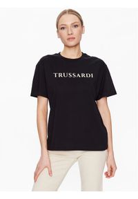 Trussardi Jeans - Trussardi T-Shirt Lettering Print 56T00565 Czarny Regular Fit. Kolor: czarny. Materiał: bawełna. Wzór: nadruk #1