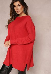 Renee - Czerwony Oversizowy Sweter o Przedłużonym Fasonie z Rękawami Typu Nietoperz Porunxa. Kolor: czerwony. Długość: długie. Sezon: jesień, zima #4