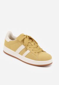 Born2be - Żółte Sneakersy z Ozdobnymi Paskami Doloreth. Okazja: na co dzień. Zapięcie: pasek. Kolor: żółty. Materiał: jeans #7