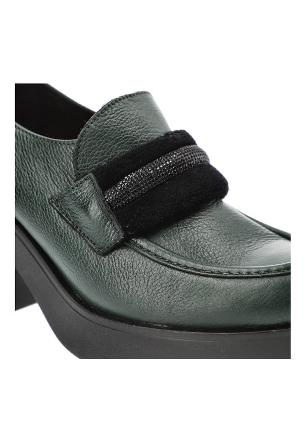 Zielone Półbuty Lemar Wygodne Skórzane Buty na Jesień. Zapięcie: pasek. Kolor: zielony. Materiał: skóra. Sezon: jesień. Obcas: na obcasie. Styl: elegancki. Wysokość obcasa: średni