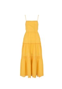 Guess Sukienka "Lace Up" | W3GK45WEID0 | Kobieta | Żółty. Okazja: na co dzień, do pracy. Kolor: żółty. Materiał: bawełna. Wzór: aplikacja, koronka. Typ sukienki: proste. Styl: casual, klasyczny. Długość: midi