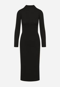 Born2be - Czarna Dopasowana Sukienka Ozdobiona Wycięciem Dralfedi. Kolor: czarny. Materiał: jeans. Wzór: aplikacja. Typ sukienki: sportowe. Styl: elegancki, sportowy #3