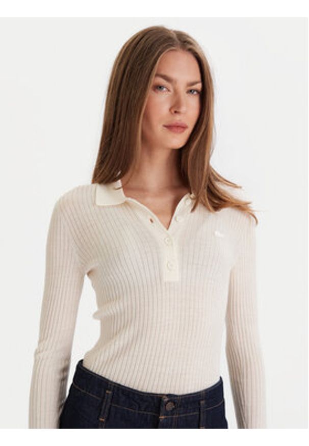 Lacoste Sweter AF4006 Écru Slim Fit. Materiał: wełna