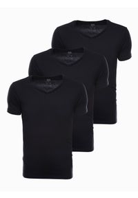 Ombre Clothing - Zestaw koszulek bawełnianych V-NECK 3-pak - czarny V9 Z29 - XXL. Typ kołnierza: dekolt w serek. Kolor: czarny. Materiał: bawełna. Wzór: ze splotem, jednolity, aplikacja. Styl: klasyczny