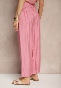 Renee - Różowe Spodnie Palazzo o Szerokim Kroju High Waist Lislevia. Okazja: na co dzień. Stan: podwyższony. Kolor: różowy. Styl: elegancki, casual #3