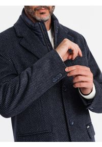 Ombre Clothing - Rozpinany męski płaszcz z wełną – granatowy V1 - Rozmiar: XXL. Kolor: niebieski. Materiał: wełna. Sezon: zima. Styl: elegancki #7