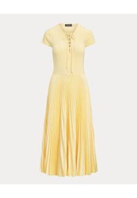 Ralph Lauren - RALPH LAUREN - Żółta plisowana sukienka midi. Typ kołnierza: polo. Kolor: żółty. Materiał: prążkowany, materiał. Typ sukienki: plisowane, rozkloszowane. Długość: midi #4