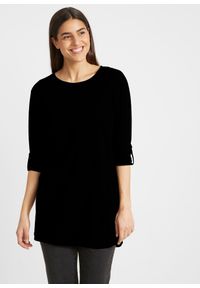 bonprix - Długi shirt bawełniany, długi rękaw. Kolor: czarny. Materiał: bawełna. Długość rękawa: długi rękaw. Długość: długie #1