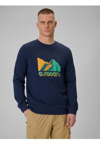 4f - 4F Longlseeve z nadrukiem męski - granatowy S. Okazja: na spacer, na co dzień. Kolor: niebieski. Materiał: dzianina, bawełna, materiał. Długość rękawa: długi rękaw. Wzór: nadruk. Styl: casual #1