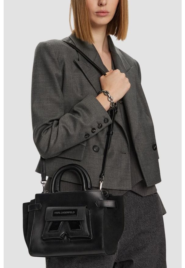 Karl Lagerfeld - KARL LAGERFELD Czarna damska torebka Ikon/k Sm Tote. Kolor: czarny. Materiał: skórzane, zamszowe. Styl: casual, elegancki