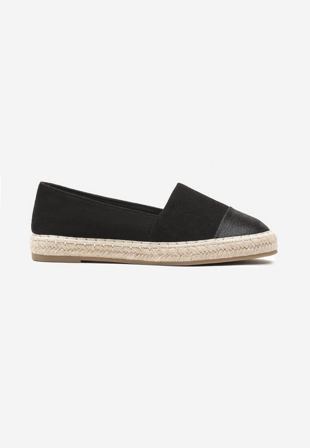 Born2be - Czarne Espadryle na Płaskiej Podeszwie Ozdobione Plecionką Feritellia. Okazja: na co dzień. Kolor: czarny. Wzór: aplikacja. Sezon: lato. Obcas: na płaskiej podeszwie. Styl: klasyczny, casual