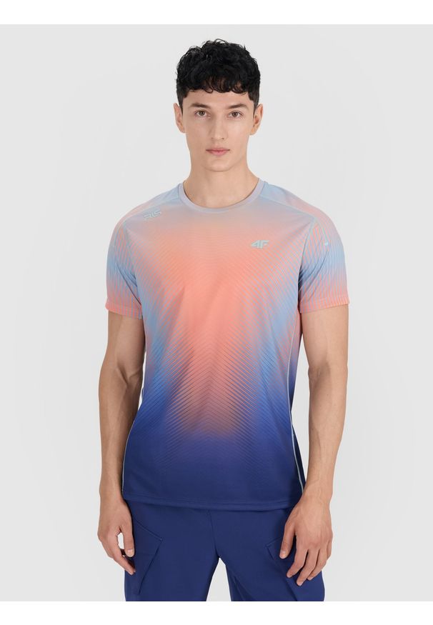 4f - 4F T-shirt treningowy regular szybkoschnący męski 4F x Robert Lewandowski - turkusowy L. Kolor: turkusowy. Materiał: dzianina, włókno, syntetyk, materiał, skóra. Długość rękawa: krótki rękaw. Długość: krótkie. Wzór: nadruk, jednolity. Sport: fitness