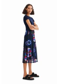 Desigual sukienka x Christian Lacroix kolor granatowy midi rozkloszowana. Kolor: niebieski. Materiał: materiał, wiskoza. Długość rękawa: krótki rękaw. Typ sukienki: rozkloszowane. Styl: klasyczny. Długość: midi #3
