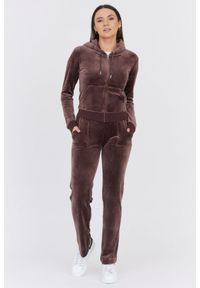 Juicy Couture - JUICY COUTURE Brązowa bluza damska rozpinana z weluru, Rozmiar M. Kolor: brązowy. Materiał: welur #4