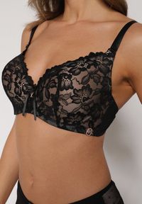 Renee - Czarno-Beżowy Biustonosz Ozdobiony Koronką i Kokardką Aqiany. Kolor: czarny. Materiał: koronka. Wzór: aplikacja, koronka #7