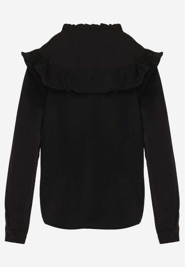 Renee - Czarna Koszula z Falbanami i Koronkowymi Wstawkami Eletoma. Typ kołnierza: kołnierz z falbankami. Kolor: czarny. Materiał: koronka. Wzór: koronka