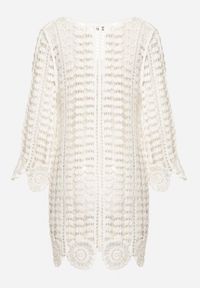 Born2be - Biała Bawełniana Narzutka Tunika z Ażurowym Wzorem Wiązana przy Dekolcie Rasteri. Okazja: na co dzień. Kolor: biały. Materiał: bawełna. Długość rękawa: długi rękaw. Długość: długie. Wzór: ażurowy. Styl: casual, elegancki #6