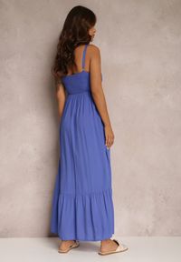 Renee - Granatowa Sukienka Chryazire. Okazja: na randkę. Kolor: niebieski. Materiał: tkanina, koronka. Długość rękawa: na ramiączkach. Wzór: aplikacja, koronka, gładki. Długość: maxi #4