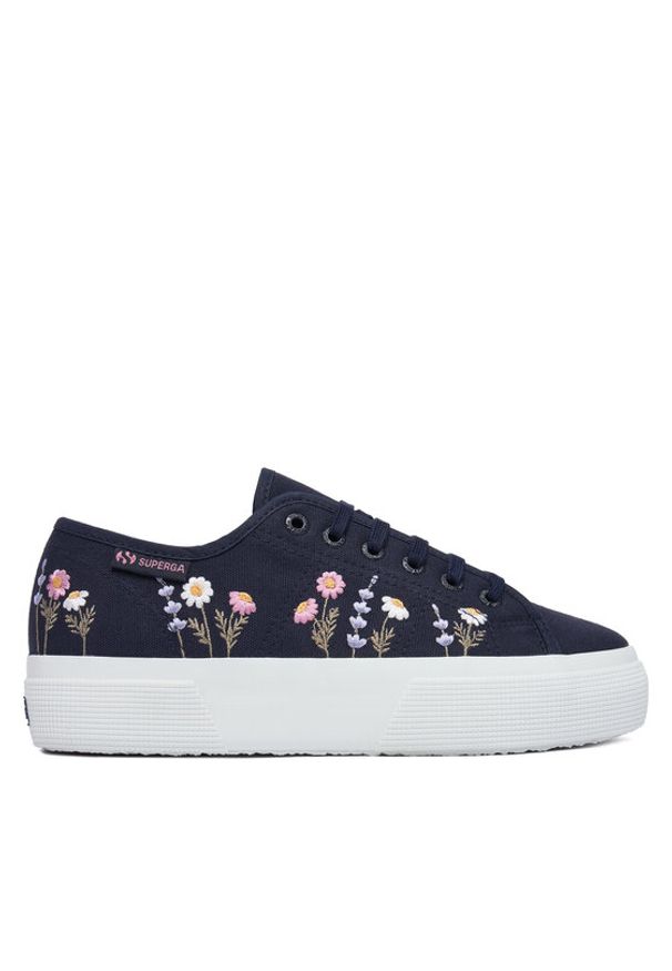 Superga Tenisówki 3740 Platform Flower Embroidery Leggera S5138TW Granatowy. Kolor: niebieski. Materiał: materiał. Obcas: na platformie