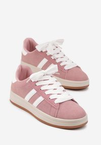 Born2be - Różowo-Białe Sneakersy z Ozdobnymi Paskami Rilanira. Okazja: na co dzień. Zapięcie: pasek. Kolor: różowy. Materiał: jeans. Wzór: paski #5
