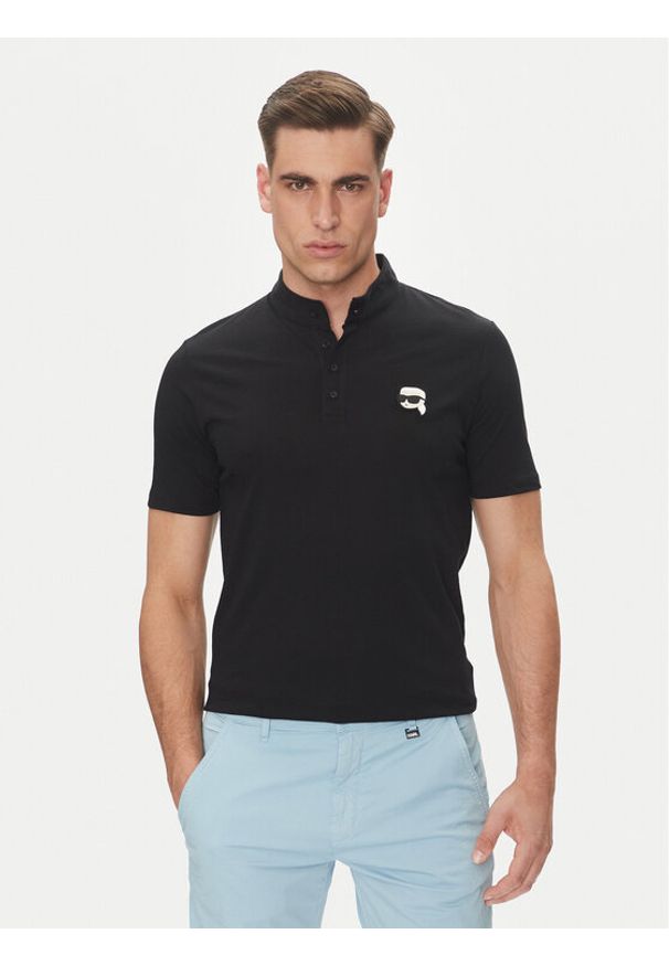 Karl Lagerfeld - KARL LAGERFELD Polo 745023 552224 Czarny Regular Fit. Typ kołnierza: polo. Kolor: czarny. Materiał: bawełna