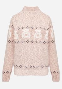 Born2be - Ciemnoróżowy Sweter z Wełną w Misiowy Wzór ze Ściągaczami Dorizelle. Okazja: na co dzień. Kolor: różowy. Materiał: wełna. Styl: klasyczny, casual #3