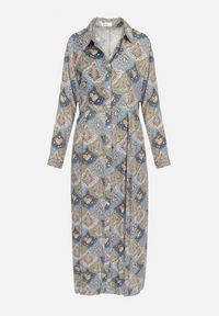 Born2be - Niebiesko-Zielona Sukienka Koszulowa we Wzór Paisley Melli. Okazja: na co dzień, na spotkanie biznesowe. Kolor: niebieski. Materiał: zamsz, materiał. Długość rękawa: długi rękaw. Wzór: paisley. Typ sukienki: koszulowe. Styl: boho, biznesowy, casual, elegancki, klasyczny #4