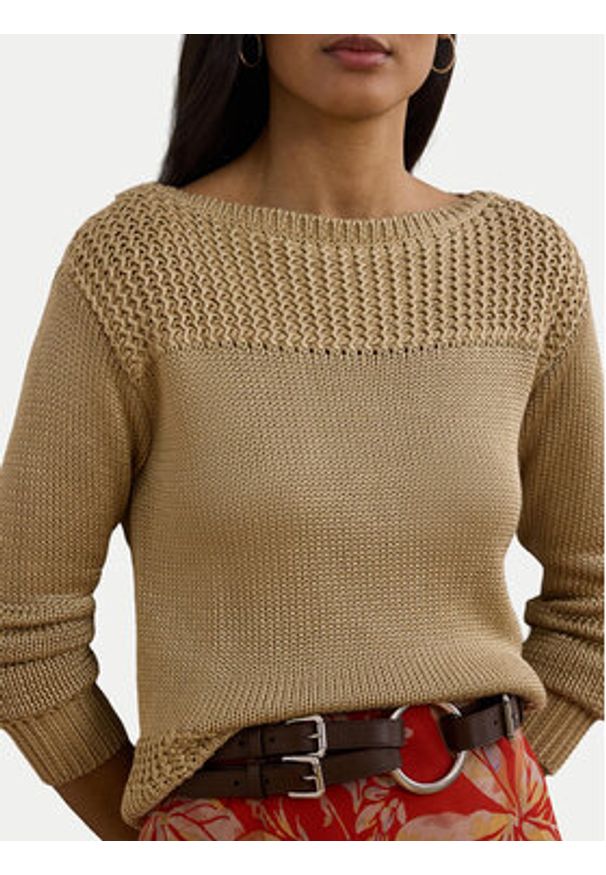 Lauren Ralph Lauren - LAUREN RALPH LAUREN Sweter 200909317005 Beżowy Relaxed Fit. Kolor: beżowy. Materiał: bawełna