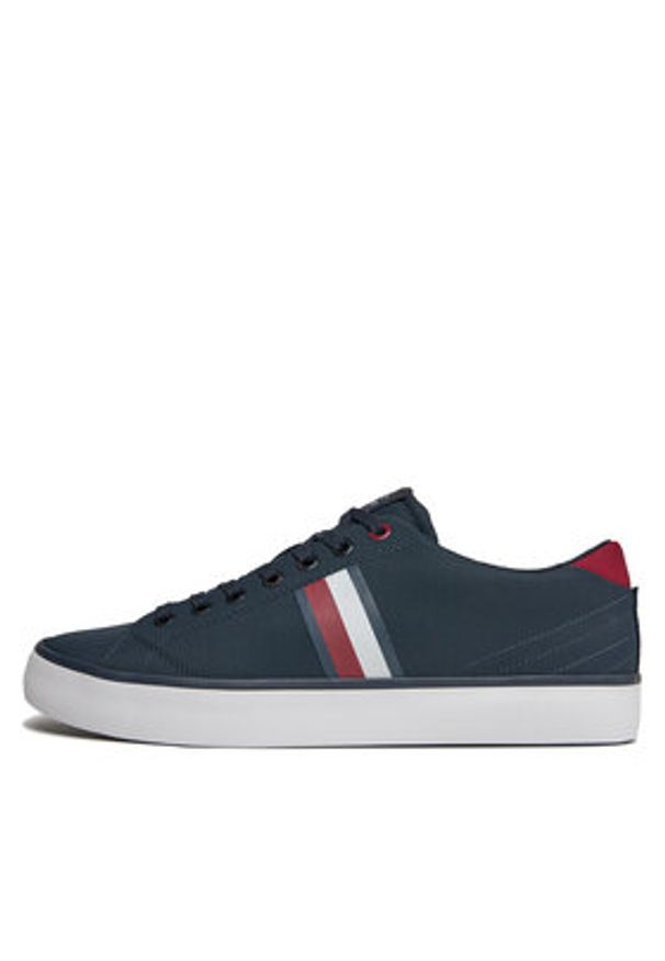 TOMMY HILFIGER - Tommy Hilfiger Sneakersy Th Hi Vulc Low Stripes Mesh FM0FM04946 Niebieski. Kolor: niebieski. Materiał: materiał