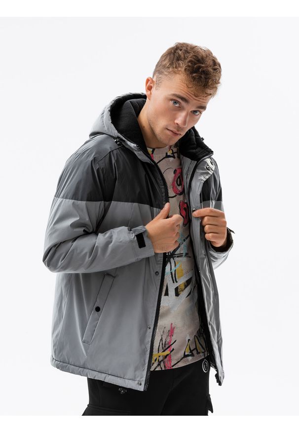 Szara kurtka Ombre Clothing na zimę