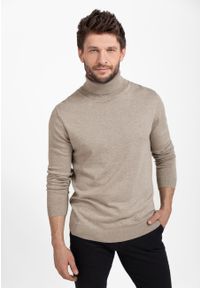 Volcano - Sweter z golfem S-MAX. Typ kołnierza: golf. Kolor: beżowy. Materiał: prążkowany, dzianina, materiał. Wzór: gładki, ze splotem. Sezon: zima, jesień, wiosna. Styl: klasyczny #1