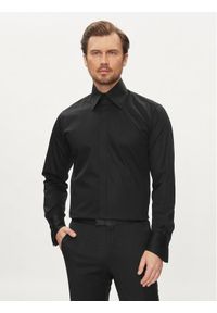 Karl Lagerfeld - KARL LAGERFELD Koszula 605008 Czarny Slim Fit. Typ kołnierza: dekolt w karo. Kolor: czarny. Materiał: bawełna