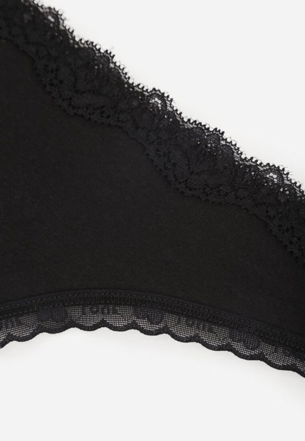 Renee - Czarne Majtki Stringi z Bawełną z Koronką Aethimilia. Kolor: czarny. Materiał: bawełna, koronka. Wzór: koronka
