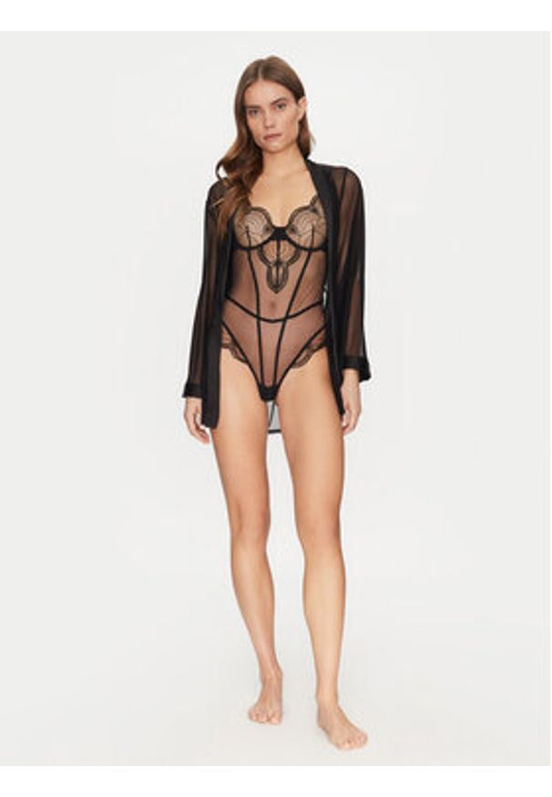 Hunkemöller Szlafrok Maxime 301490 Czarny. Kolor: czarny. Materiał: syntetyk