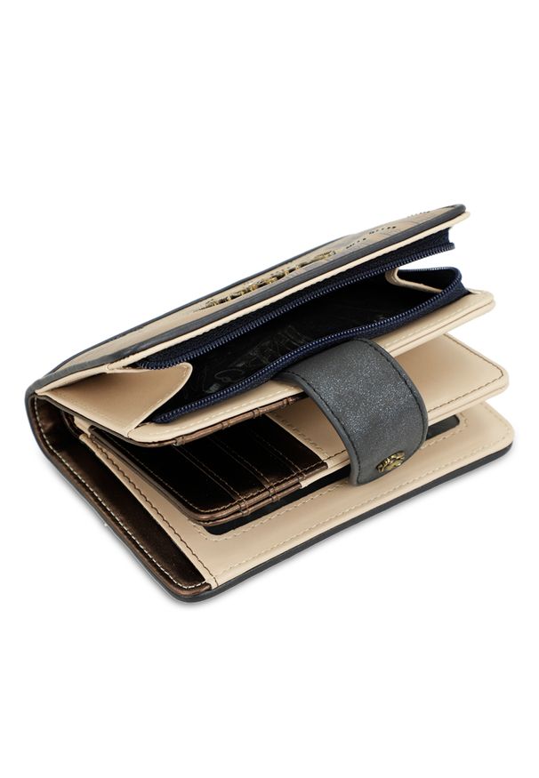 Portfel damski Anekke, duży na zamek we wzory z miejscem na zdjęcia na karty i na bilon, kolorowy, 41849-902. Kolor: niebieski. Materiał: materiał. Wzór: kolorowy