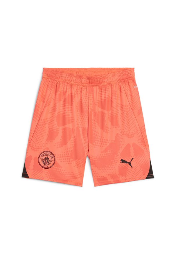 Puma - Młodzieżowe szorty bramkarskie Manchester City 24/25 PUMA Neon Sun Orange. Kolor: żółty, wielokolorowy, pomarańczowy