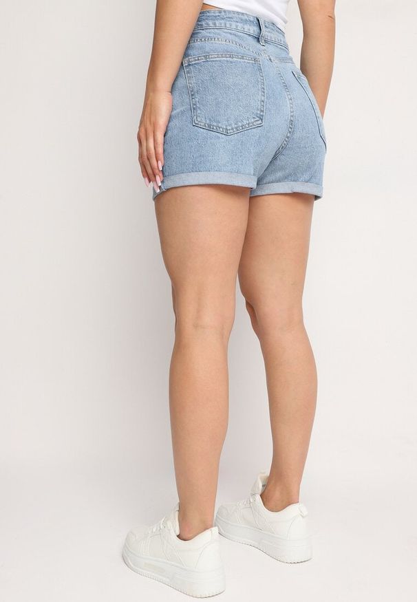 Born2be - Niebieskie Jeansowe Szorty z Bawełny z Wysokim Stanem Vimaria. Stan: podwyższony. Kolor: niebieski. Materiał: jeans, bawełna. Sezon: lato. Styl: elegancki, klasyczny