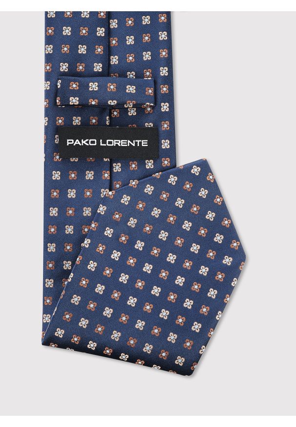 Pako Lorente - PAKO LORENTE – Granatowy krawat w kwiaty. Kolor: niebieski. Materiał: poliester. Wzór: kwiaty