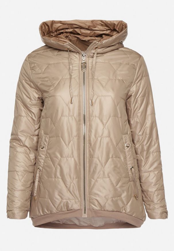 Born2be - Ciemnobeżowa Kurtka Pikowana o Pudełkowym Kroju z Kapturem Nusolea. Okazja: na co dzień. Typ kołnierza: kaptur. Kolekcja: plus size. Kolor: beżowy. Materiał: jeans. Styl: elegancki, casual