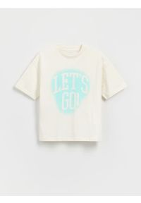 Reserved - T-shirt z nadrukiem - złamana biel. Materiał: bawełna, dzianina. Wzór: nadruk