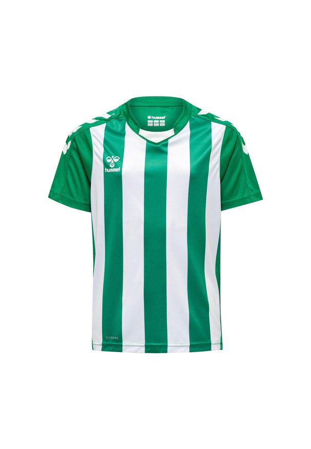 Koszulka dziecięca Hummel Striped. Kolor: biały, wielokolorowy, zielony. Materiał: tkanina. Wzór: paski