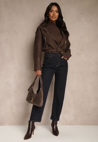 Renee - Granatowe Jeansy Mom Fit Regular Waist Ahortia. Okazja: na co dzień. Kolor: niebieski. Styl: klasyczny, casual #4