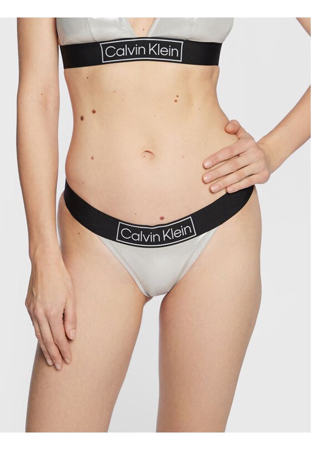 Calvin Klein Swimwear Dół od bikini KW0KW01950 Srebrny. Kolor: srebrny. Materiał: syntetyk