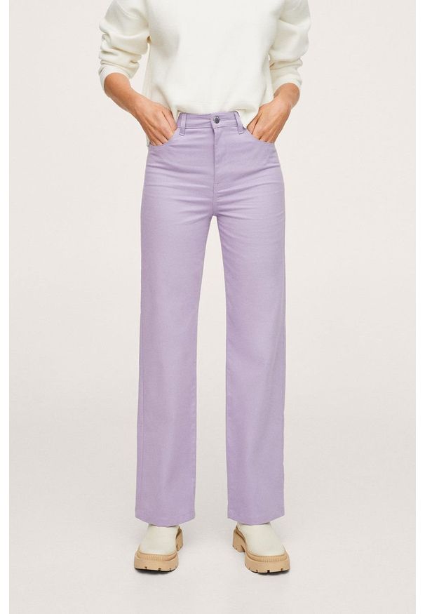 mango - Mango Spodnie damskie kolor fioletowy proste high waist. Okazja: na co dzień. Stan: podwyższony. Kolor: fioletowy. Materiał: włókno. Styl: casual